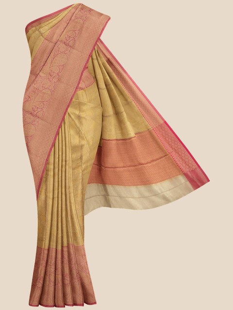 

Kalamandir Gold-Toned & Pink Ethnic Motifs Zari Silk Blend Banarasi Saree