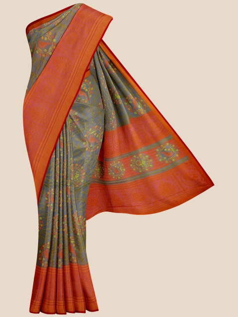 

Kalamandir Women Black & Orange Ethnic Motifs Printed Saree