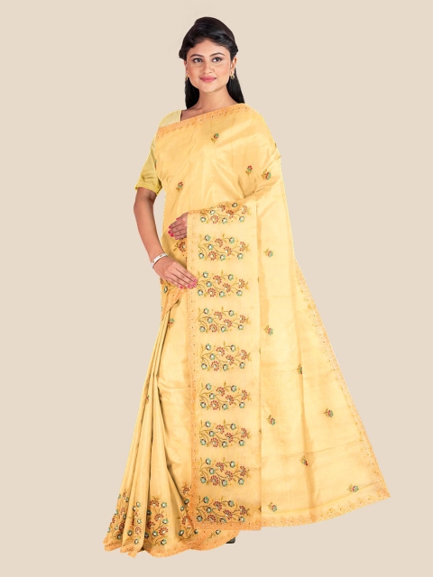 

Kalamandir Yellow & Pink Floral Embroidered Saree