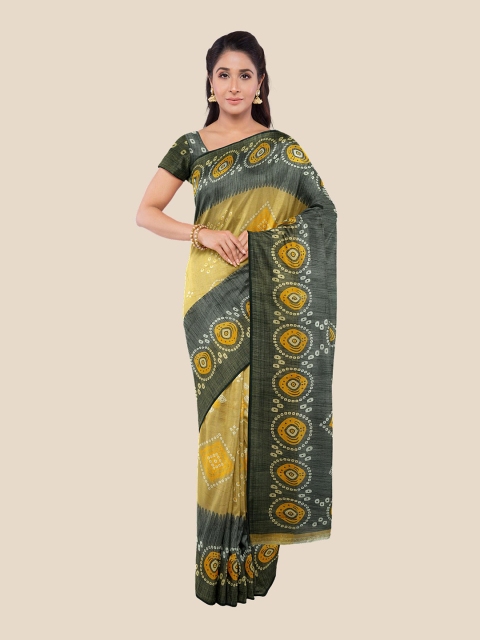 

Kalamandir Yellow & Grey Bandhani Zari Silk Blend Saree