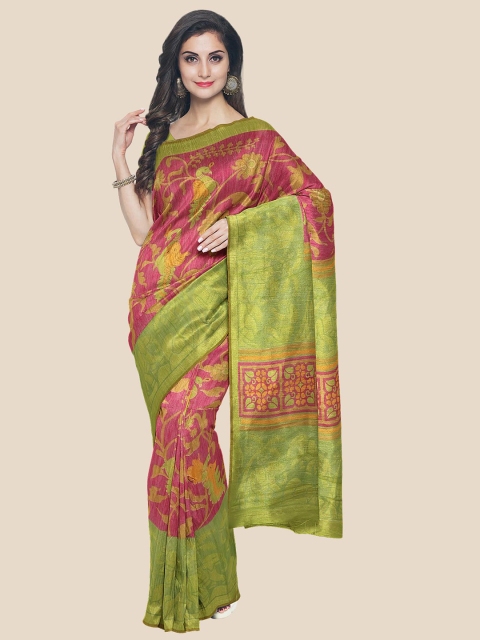 

Kalamandir Women Pink & Green Floral Printed Cotton Blend Saree