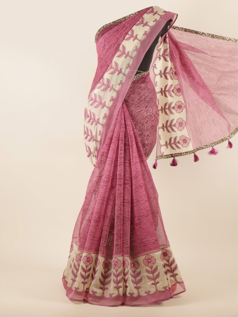 

Pothys Purple & Off White Floral Supernet Printed Saree