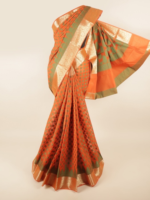 

Pothys Orange & Green Woven Design Cotton Blend Saree