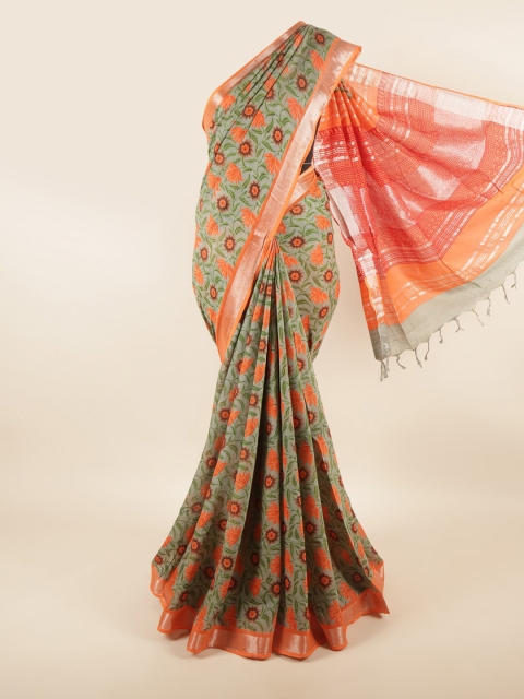 

Pothys Multicolour Floral Zari Linen Blend Saree, Orange