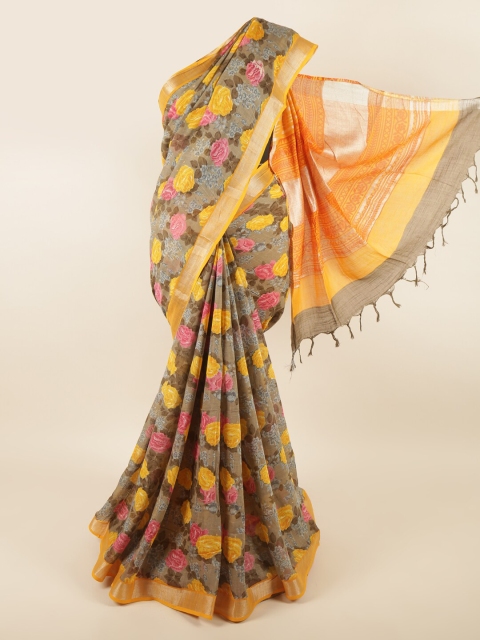 

Pothys Multicolour Floral Zari Linen Blend Saree, Grey