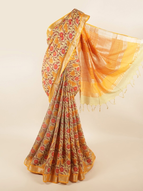 

Pothys Beige & Red Floral Zari Linen Blend Saree