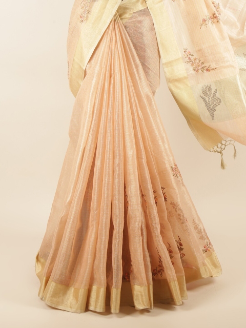 

Pothys Peach-Coloured Floral Embroidered Jute Cotton Saree