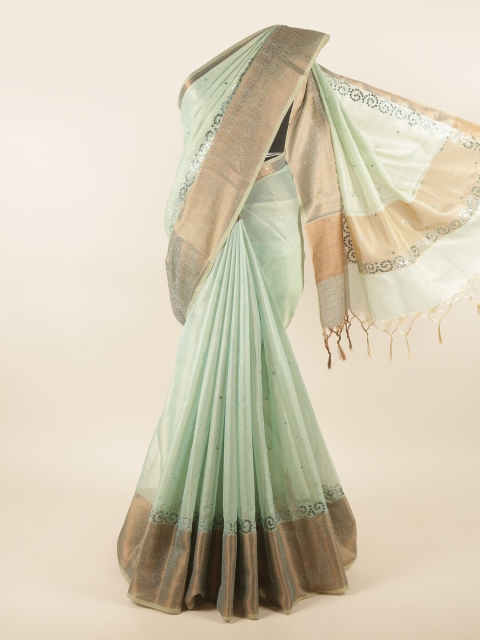

Pothys Green & Gold-Toned Embellished Jute Cotton Saree