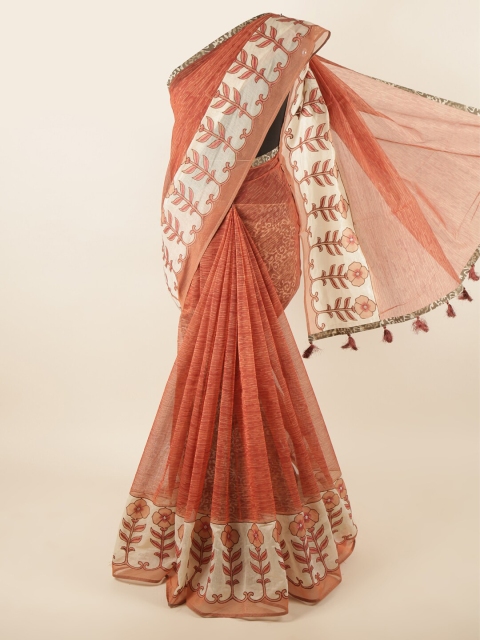 

Pothys Rust & White Floral Printed Supernet Saree