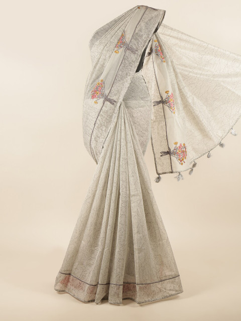 

Pothys Grey & Pink Floral Printed Saree