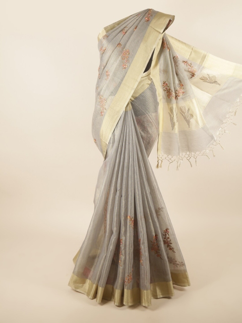 

Pothys Grey Floral Zari Jute Cotton Saree