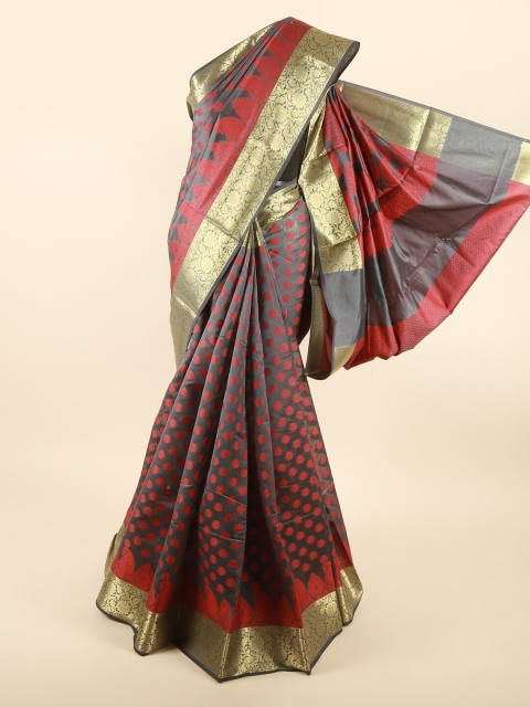 

Pothys Grey & Gold-Toned Woven Design Zari Border Saree