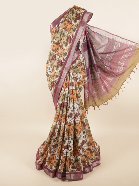 

Pothys Orange & Green Floral Zari Linen Blend Saree