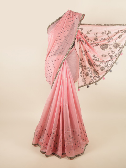 

Pothys Pink & Grey Floral Saree