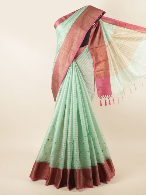 

Pothys Green & Gold-Toned Woven Design Zari Jute Cotton Saree