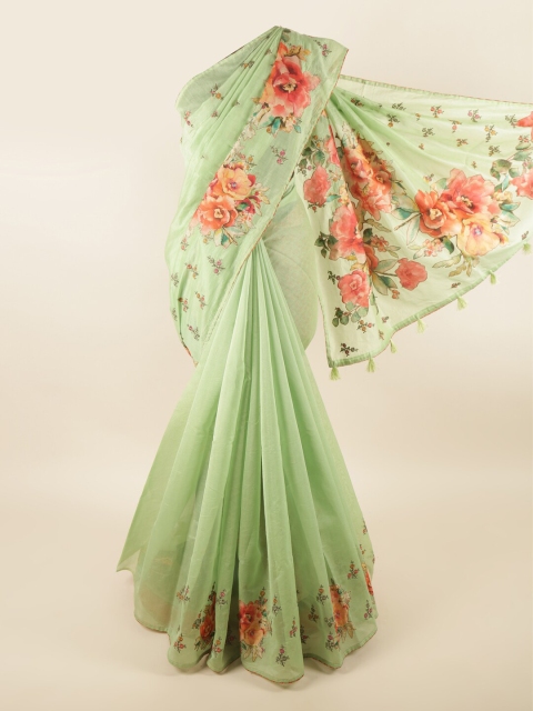 

Pothys Green Floral Cotton Blend Saree