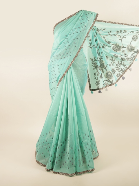 

Pothys Sea Green & Brown Floral Printed Saree