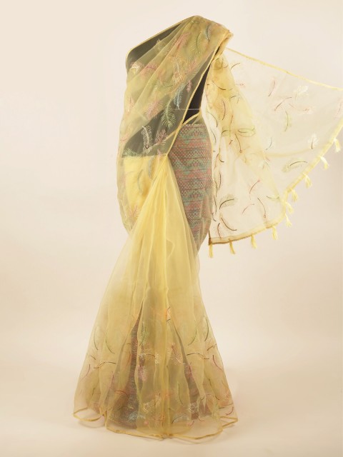 

Pothys Yellow Floral Supernet Saree