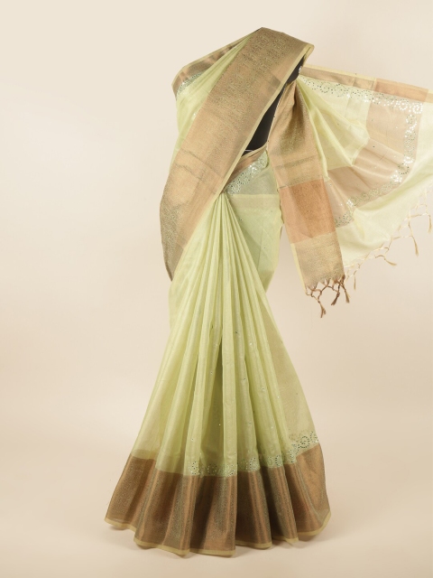

Pothys Green & Gold-Toned Ethnic Motifs Jute Cotton Saree