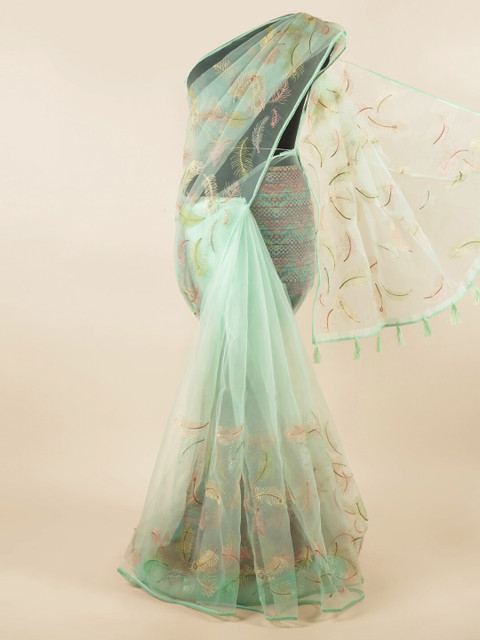 

Pothys Blue & Pink Floral Embroidered Supernet Saree
