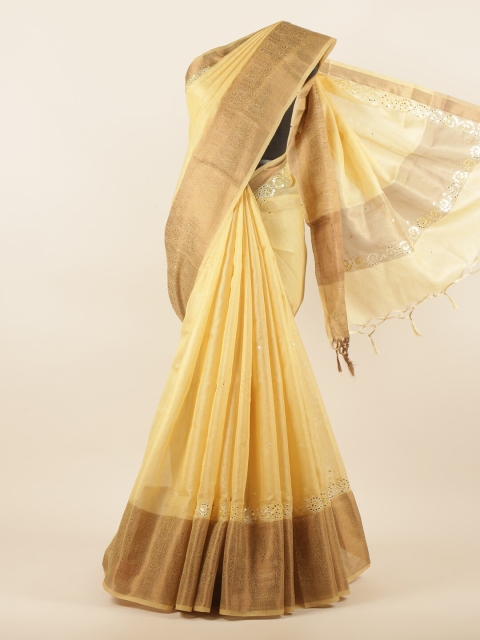 

Pothys Yellow & Gold-Toned Jute Cotton Saree