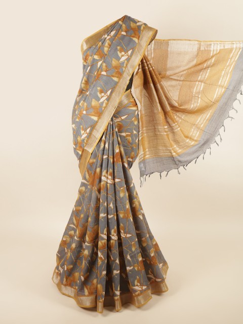 

Pothys Grey & Brown Printed Linen Blend Saree