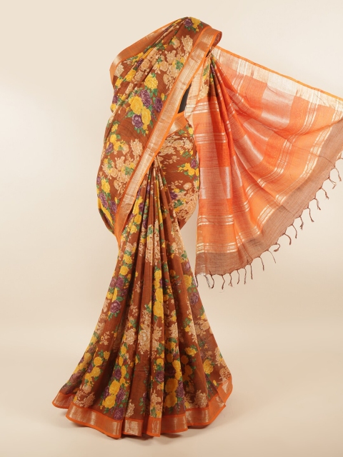 

Pothys Brown & Yellow Woven Design Art Linen Blend Saree