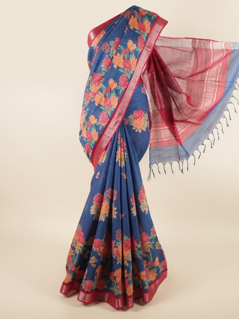 

Pothys Blue & Pink Floral Linen Blend Saree