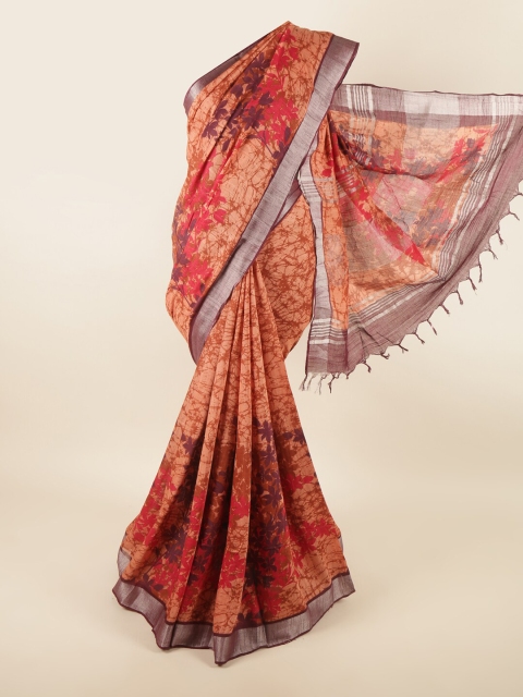 

Pothys Orange & Red Floral Zari Linen Blend Saree