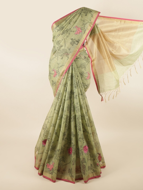 

Pothys Green & Pink Floral Zari Jute Cotton Saree
