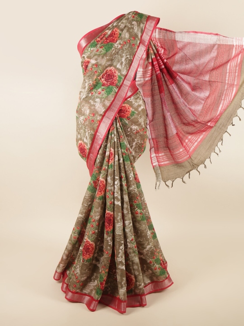 

Pothys Green & Magenta Floral Zari Linen Blend Saree