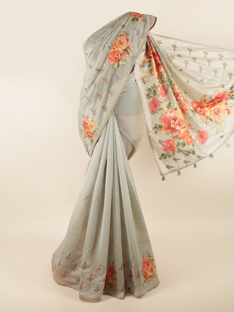 

Pothys Grey Floral Printed Cotton Blend Saree