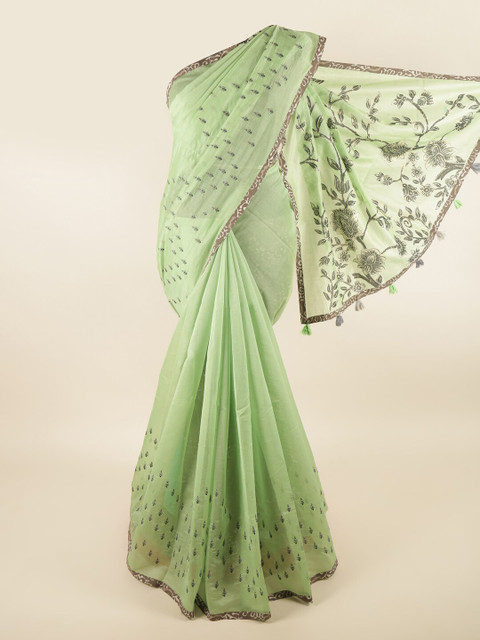 

Pothys Green Floral Embroidered Cotton Blend Saree