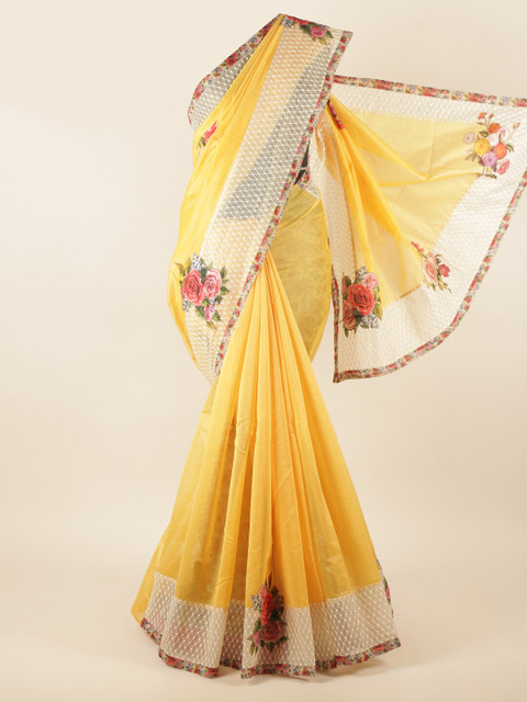 

Pothys Yellow & White Floral Printed Saree