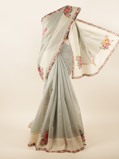 

Pothys Grey & Pink Floral Saree