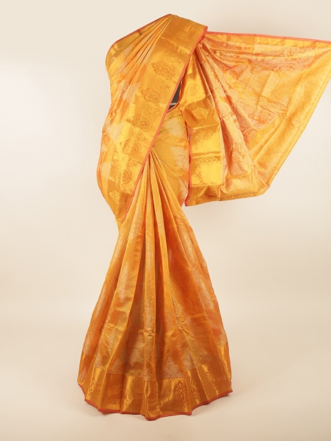 

Pothys Mustard & Silver-Toned Woven Design Zari Saree