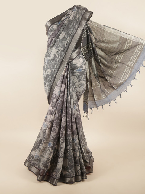 

Pothys Grey Floral Printed Linen Blend Saree