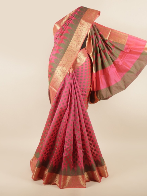 

Pothys Pink & Green Floral Zari Saree