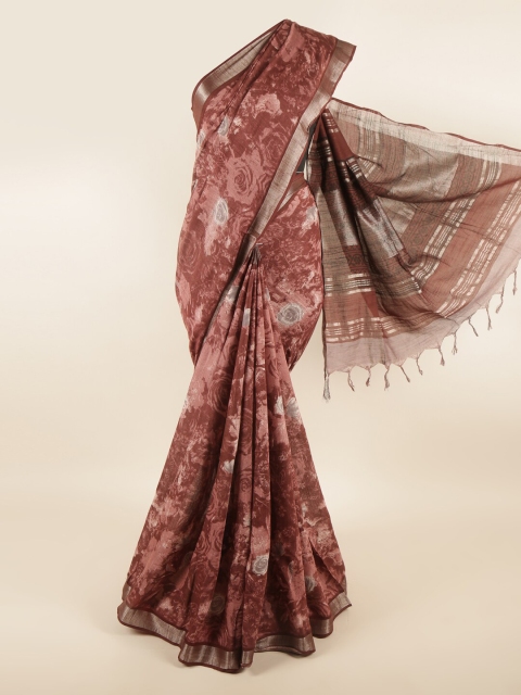 

Pothys Mauve & Maroon Floral Zari Linen Blend Saree