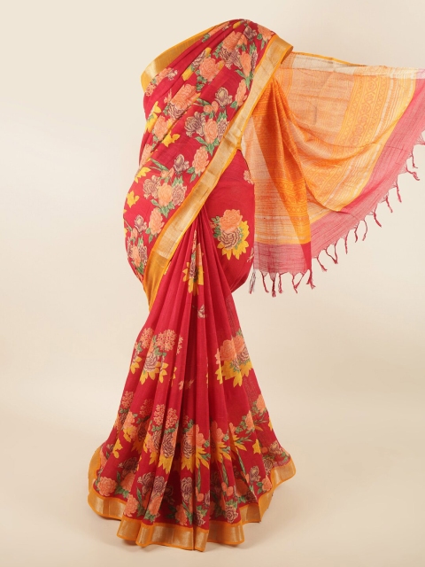 

Pothys Red & Orange Floral Printed Linen Blend Saree