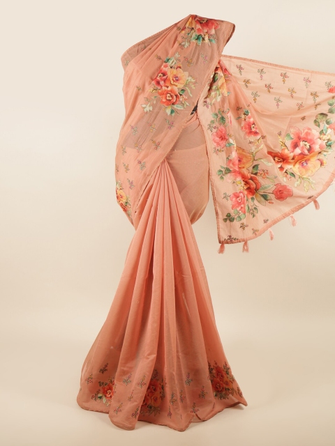 

Pothys Peach-Coloured Floral Printed Applique Cotton Blend Saree