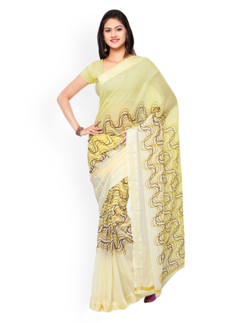 

Kvsfab Yellow Georgette Printed Saree
