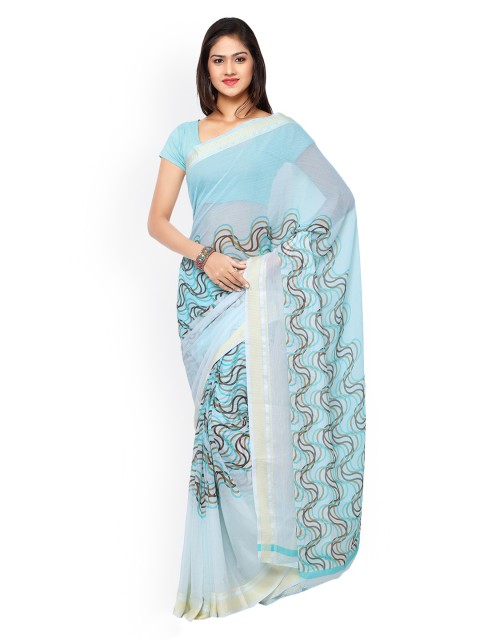 

Kvsfab Blue Georgette Printed Saree