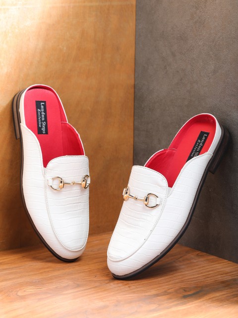 

LONDON STEPS Men White Horsebit Formal Loafers