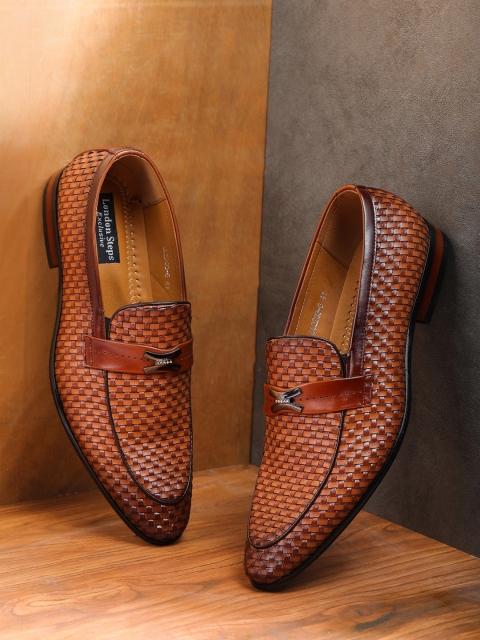 

LONDON STEPS Men Brown Textured Formal Slip-Ons