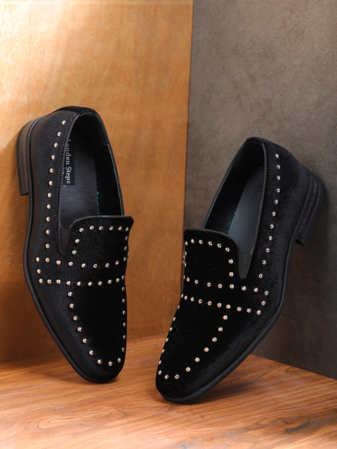 

LONDON STEPS Men Black Embellished Formal Suede Loafers