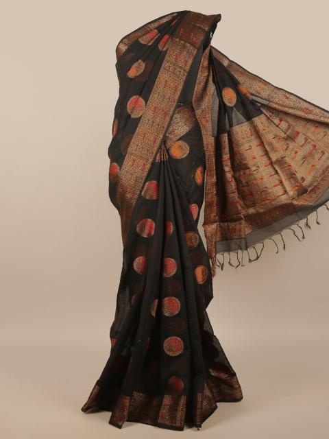 

Pothys Black & Red Ethnic Motifs Zari Jute Silk Saree