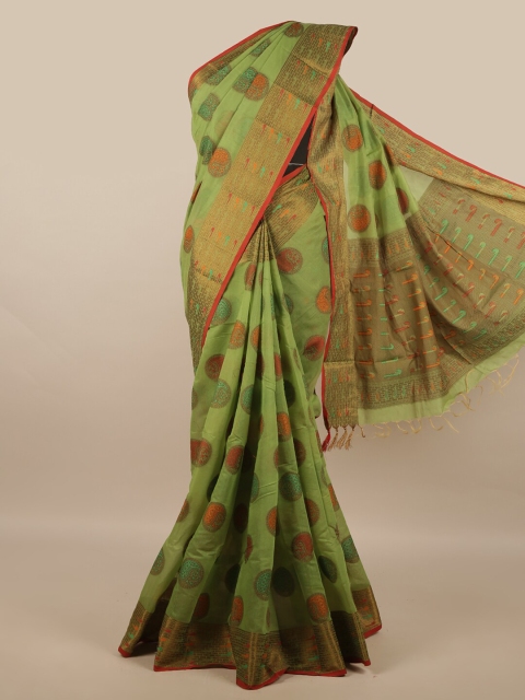 

Pothys Green & Red Ethnic Motifs Jute Silk Saree