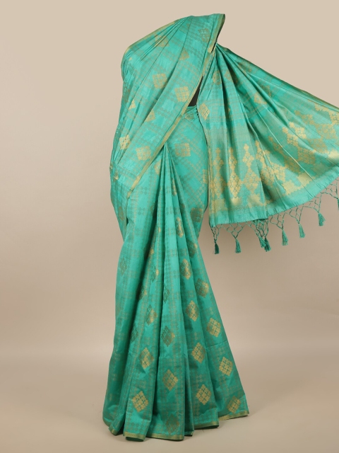 

Pothys Green & Gold-Toned Ethnic Motifs Zari Jute Silk Saree