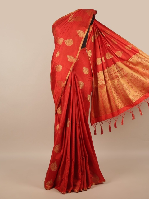 

Pothys Red & Gold-Toned Ethnic Motifs Jute Silk Saree